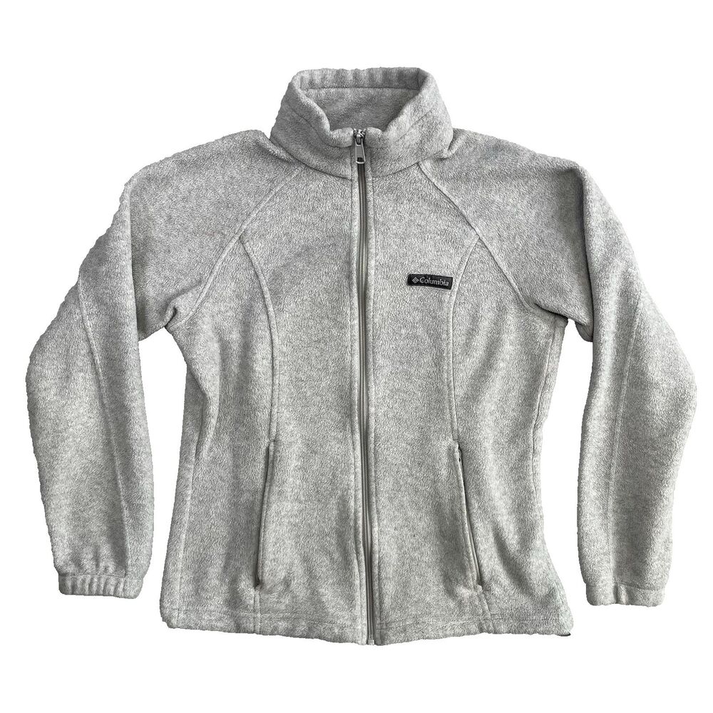 Columbia Womens S Light Gray Full Zip Fleece Jacket Lightweight Outdoor Hiking